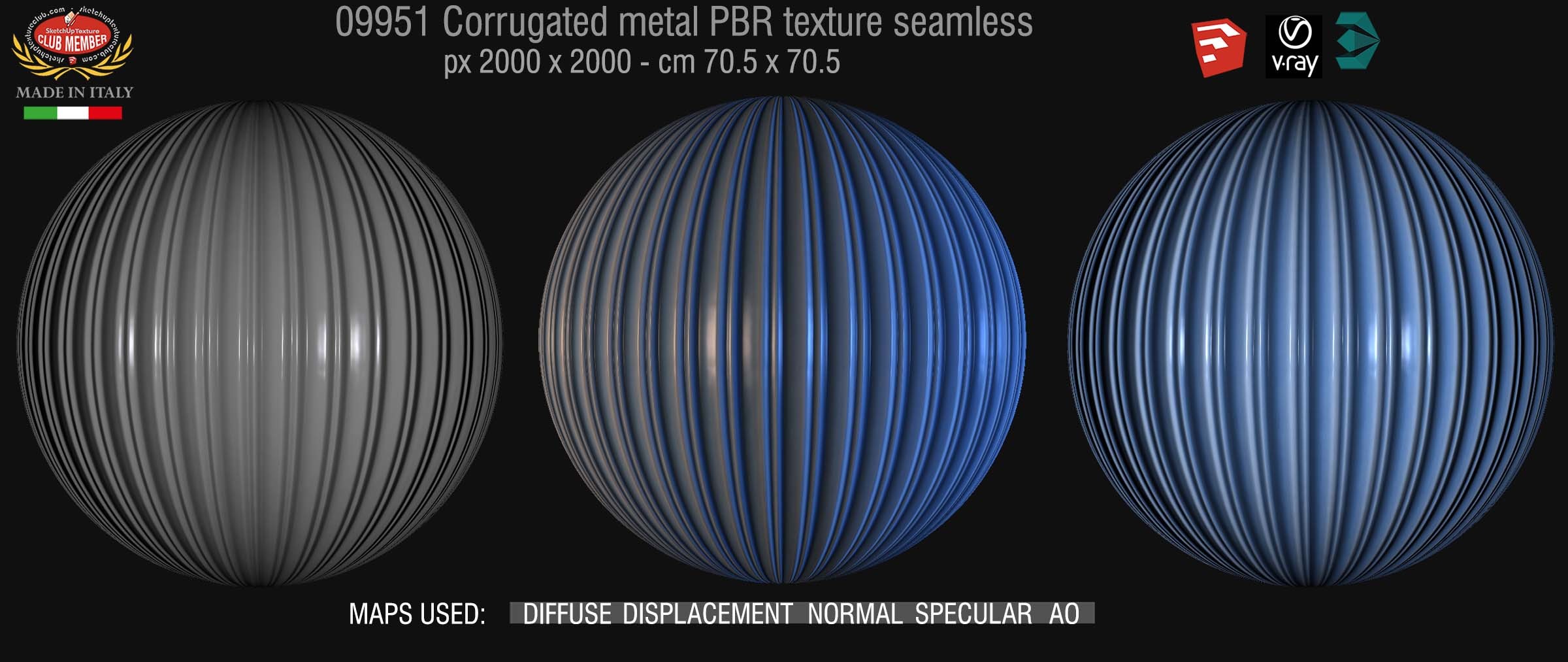 09951 Painted corrugated metal PBR texture seamless DEMO