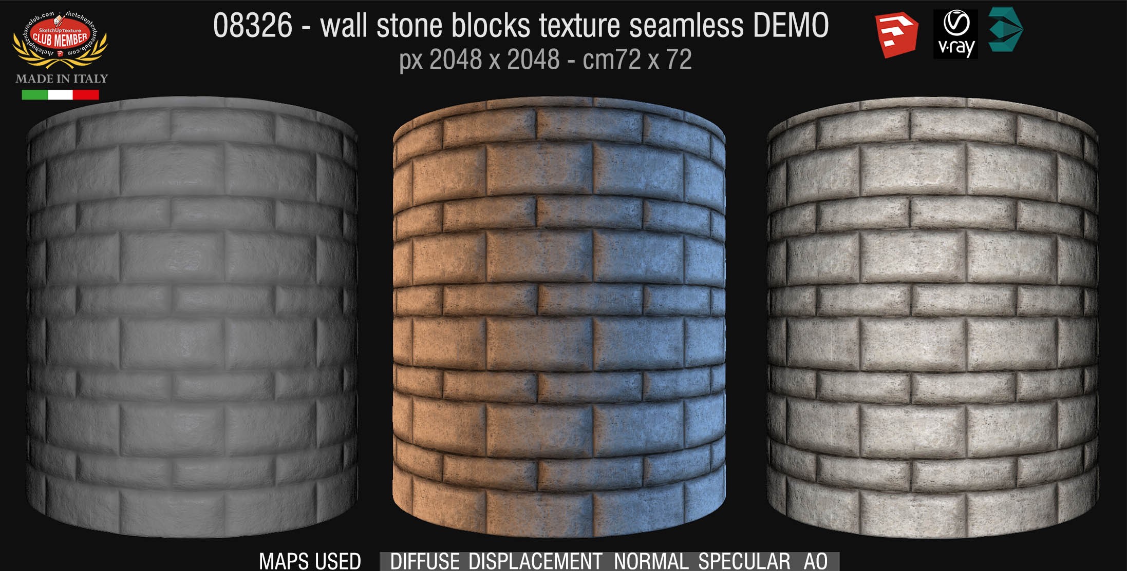 08326 HR Wall stone with regular blocks texture + maps DEMO