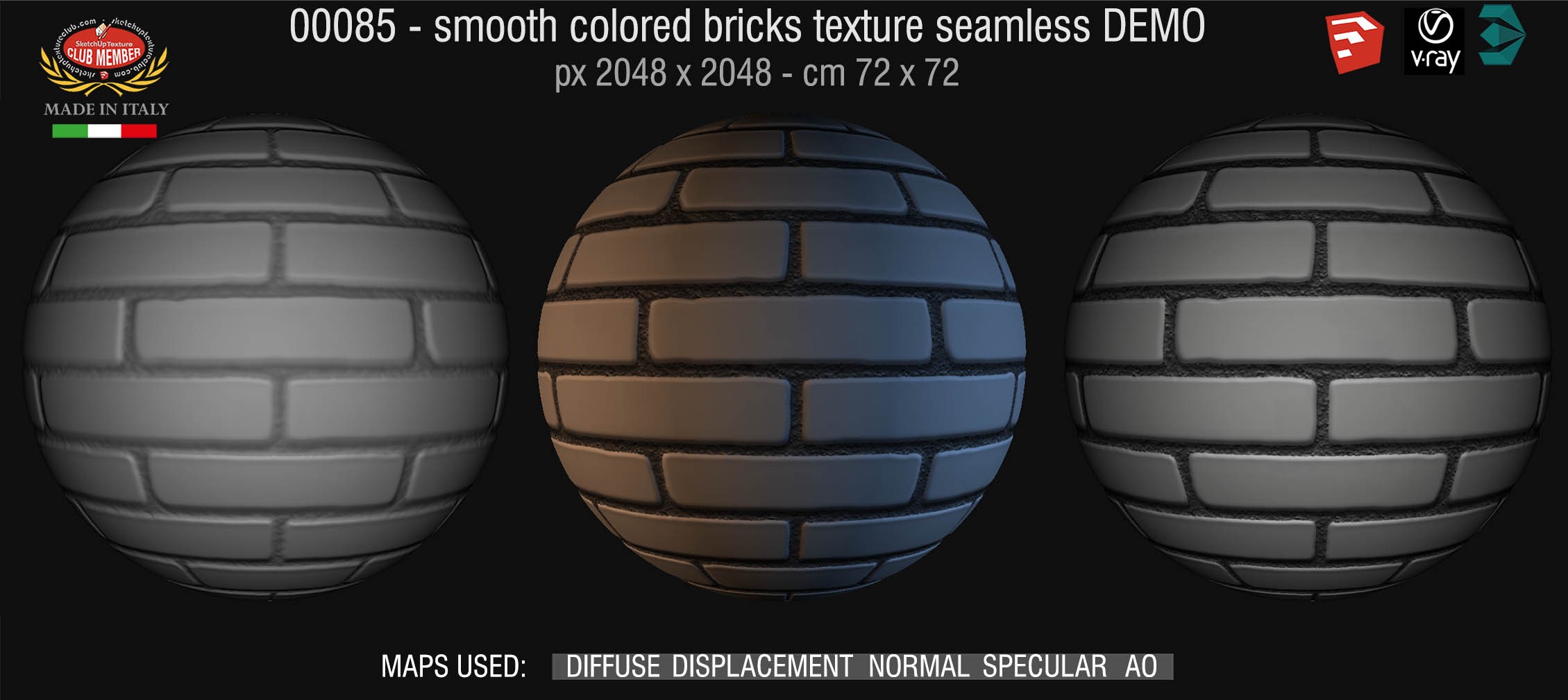00085 smooth colored bricks texture seamless + maps DEMO