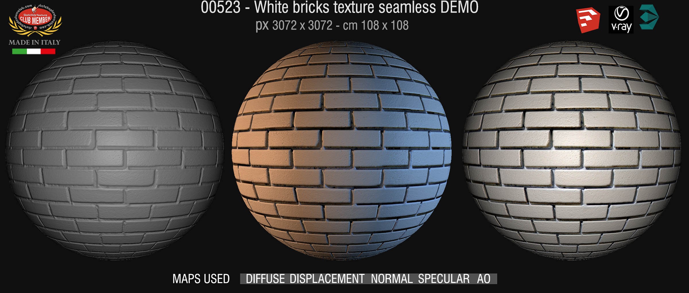 00523 White bricks texture seamless + maps DEMO