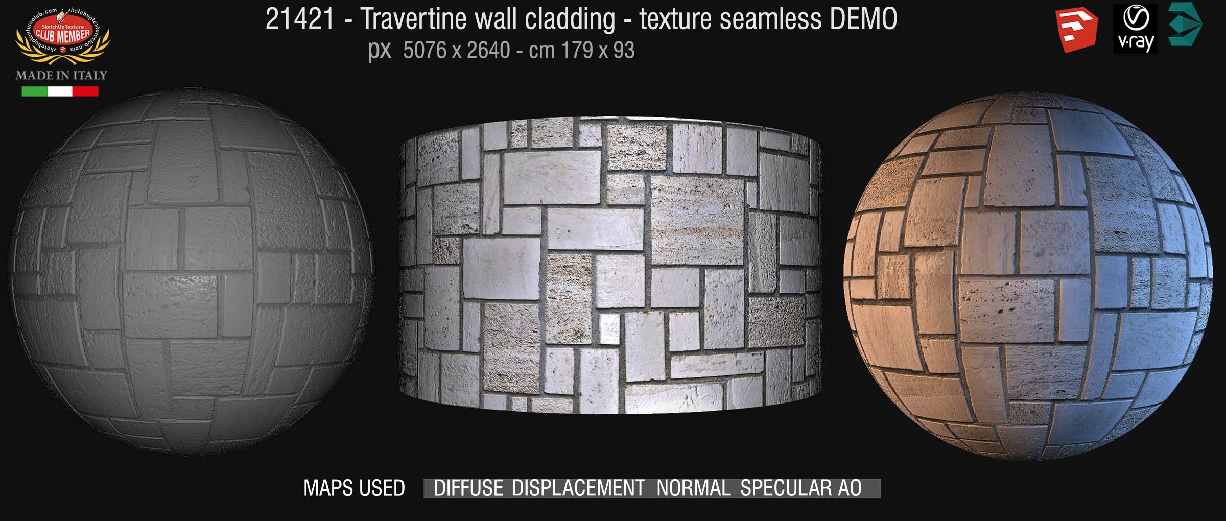 21421 travertine wall cladding texture seamless + maps DEMO