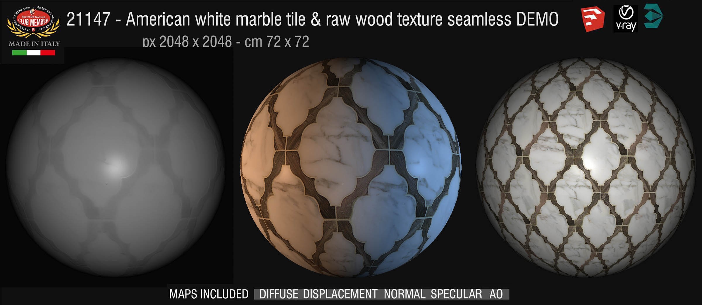 21147 American white marble tile with raw wood texture seamless + maps DEMO