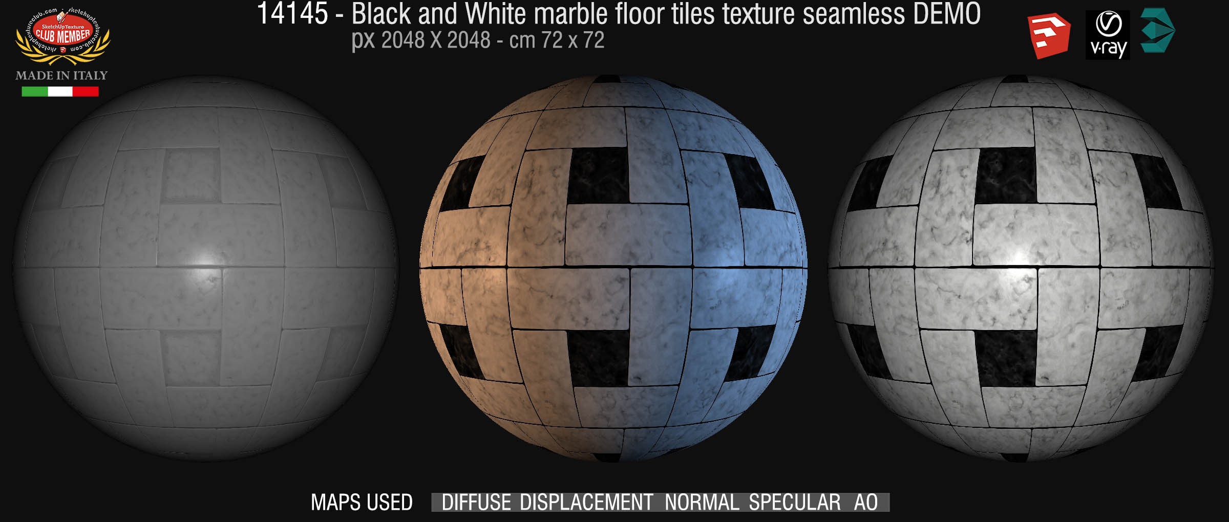 14145 Black and white marble tile texture seamless + maps DEMO