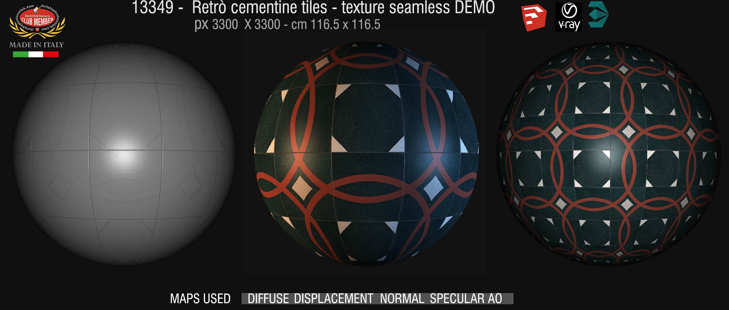 13349 retrò cementine tiles - texture seamless + maps DEMO