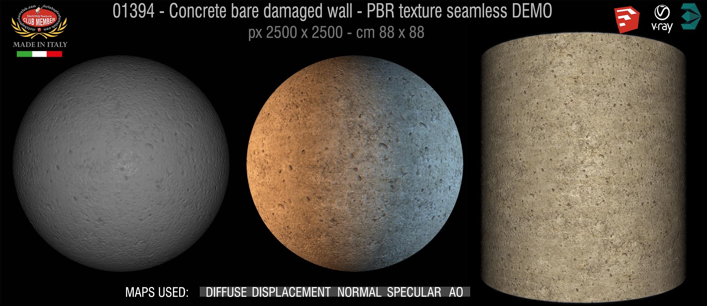 01394 Concrete bare damaged wall PBR texture seamless DEMO