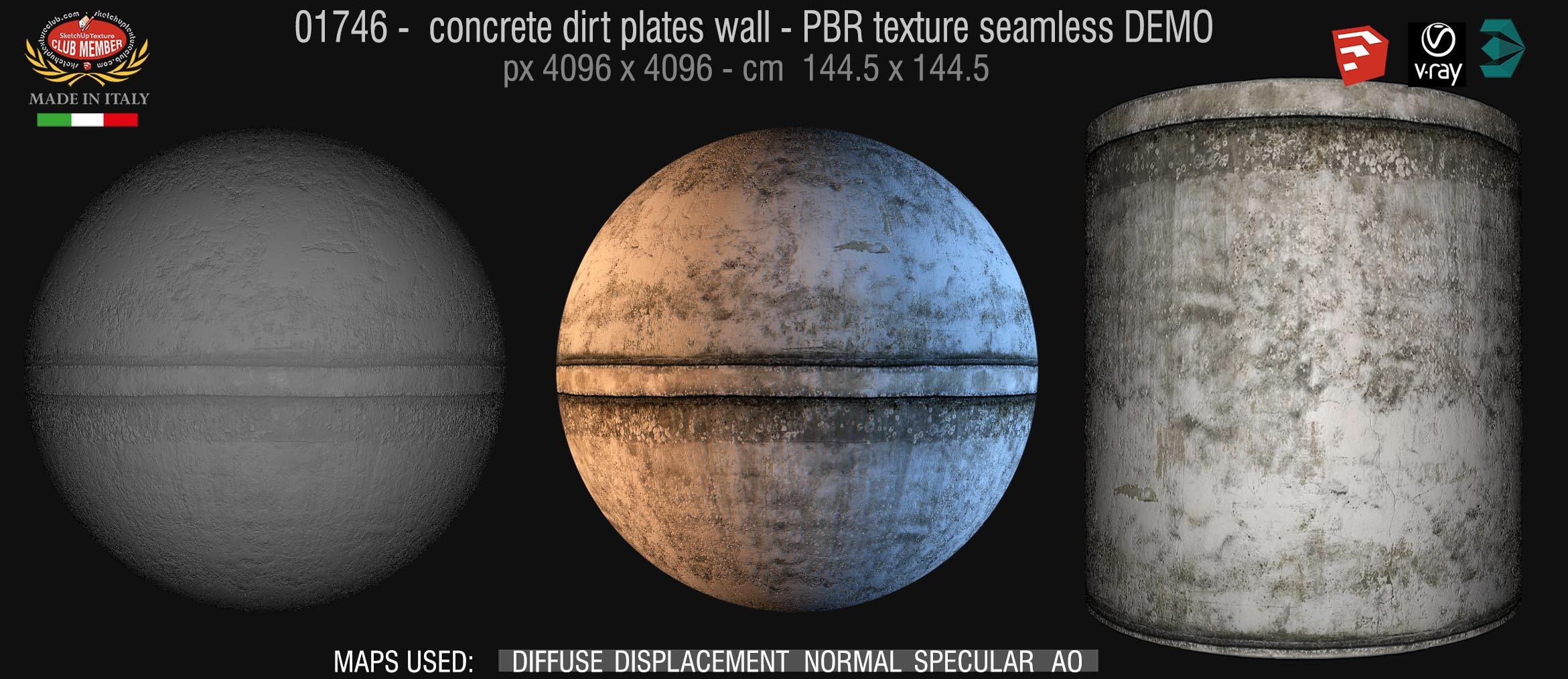 01746  concrete dirt plates wall PBR texture seamless DEMO