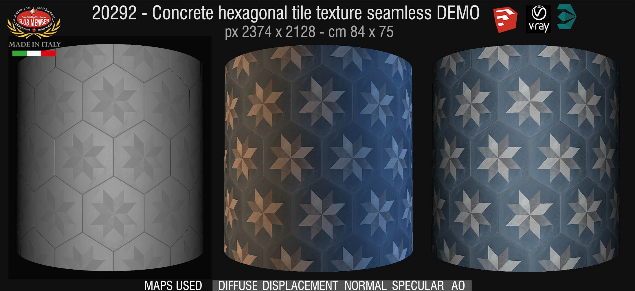 20292 Concrete hexagonal tile texture seamless + maps DEMO