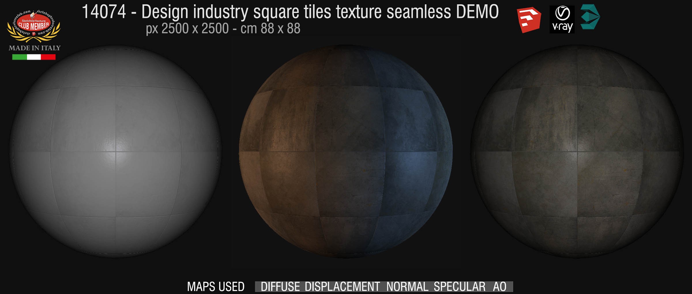 14074 Design industry square tile texture seamless + maps DEMO