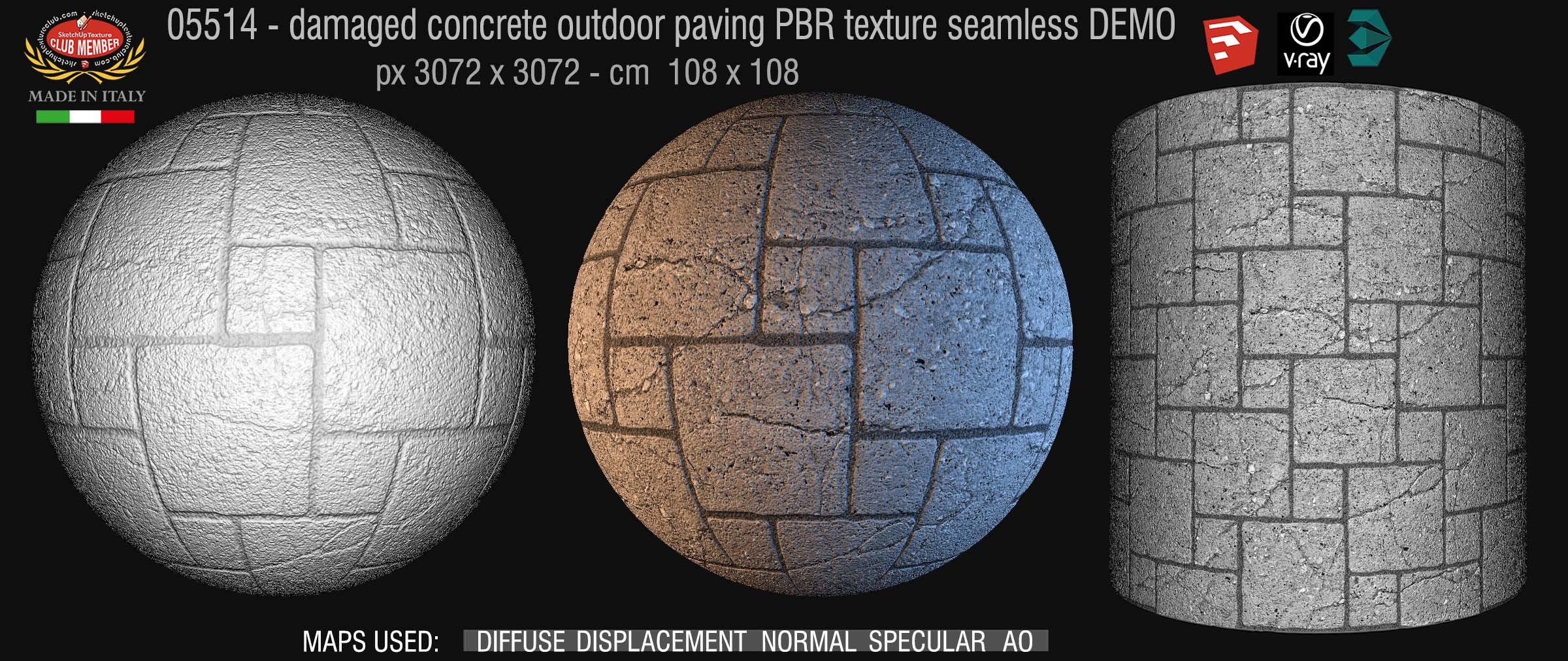 05514 Damaged concrete outdoor paving PBR texture seamless DEMO