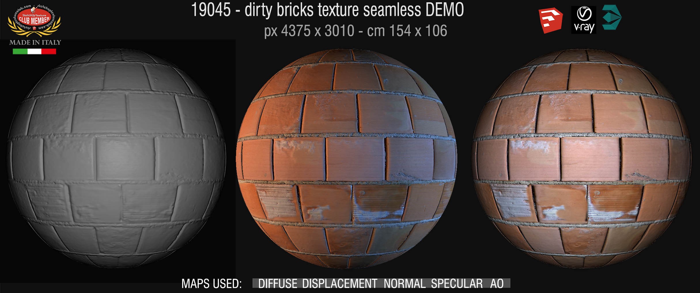 19045 Dirty bricks texture seamless + maps DEMO