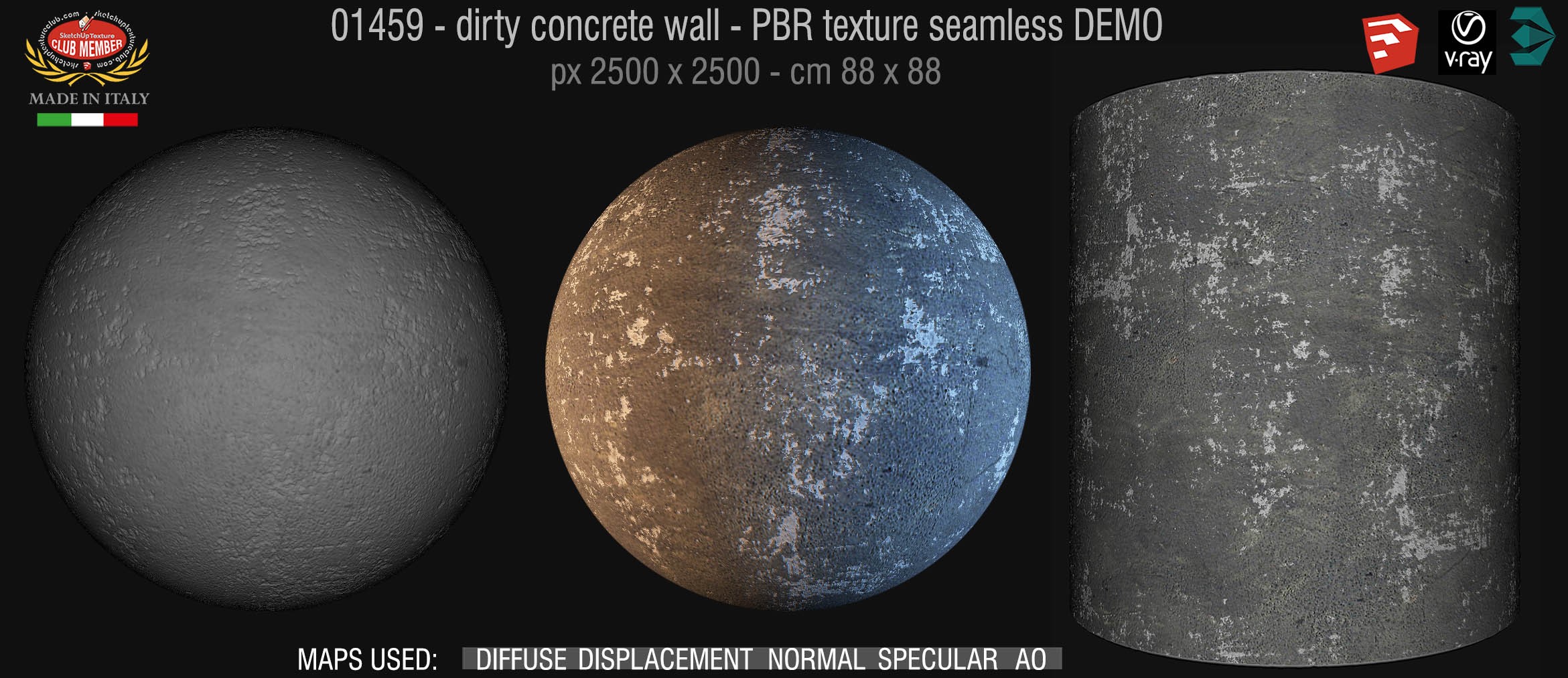 01459 Concrete bare dirty wall PBR texture seamless DEMO