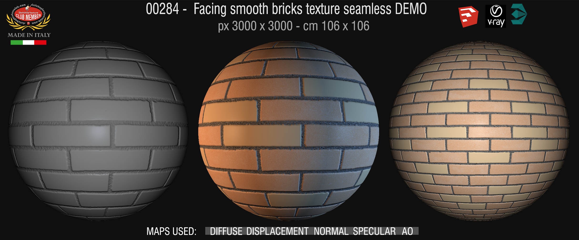 00284 Facing smooth bricks texture seamless + maps DEMO