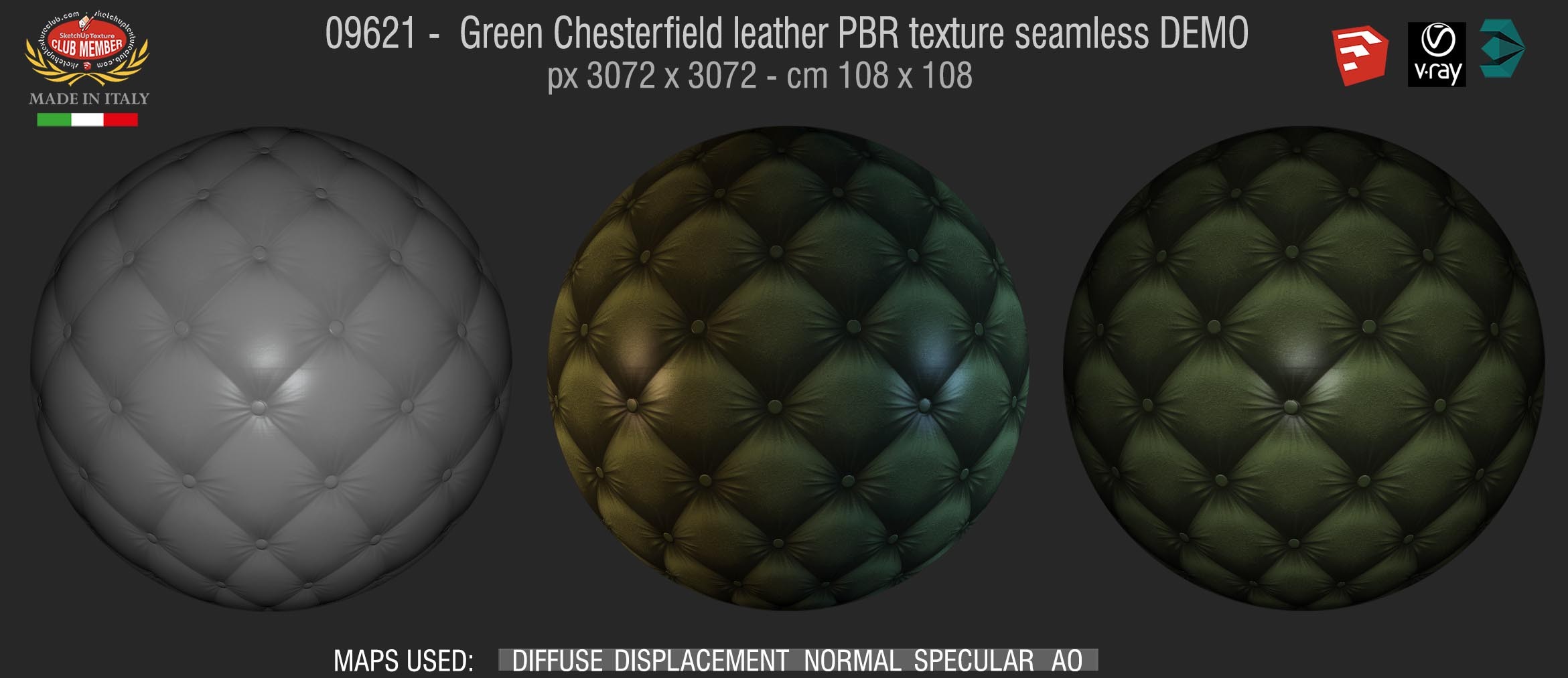 09621 Green Chesterfield leather PBR texture seamless DEMO