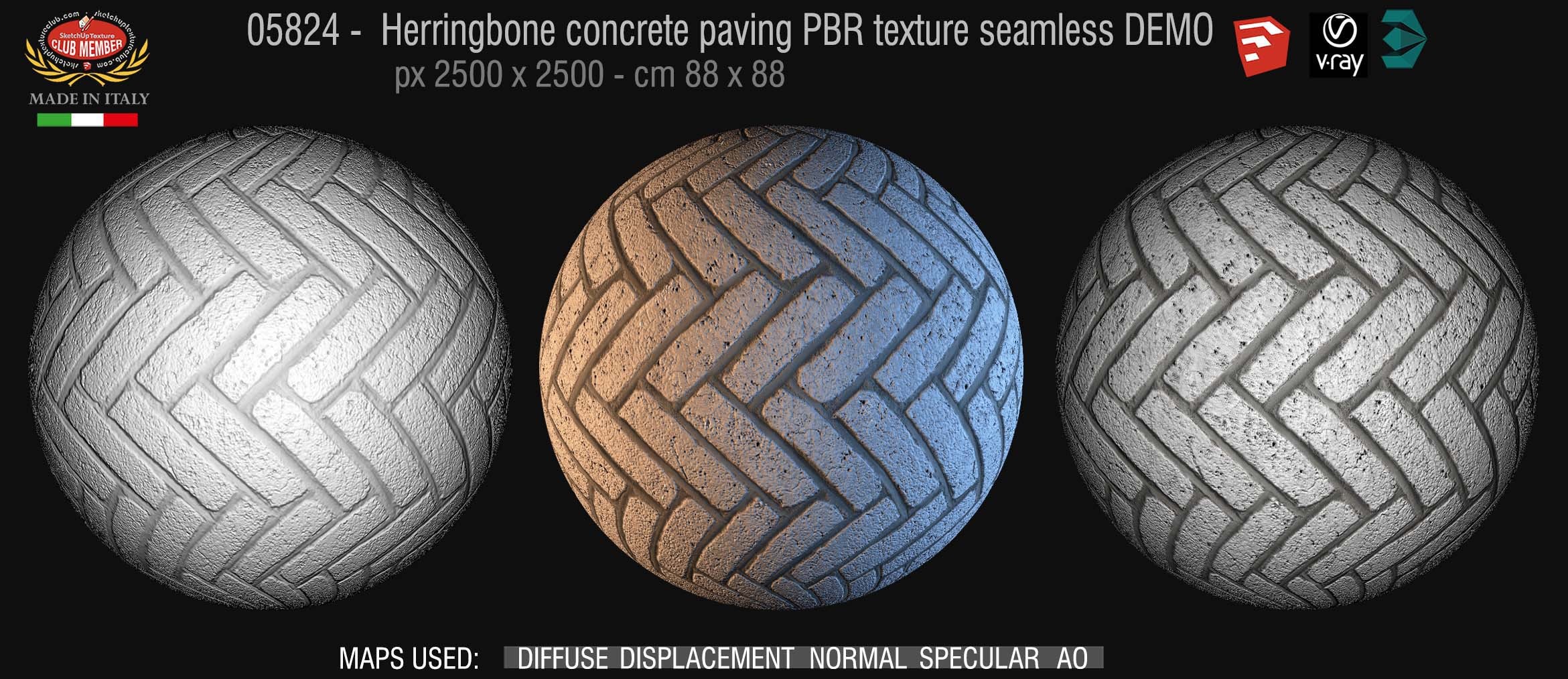 05824 Herringbone concrete paving PBR texture seamless DEMO