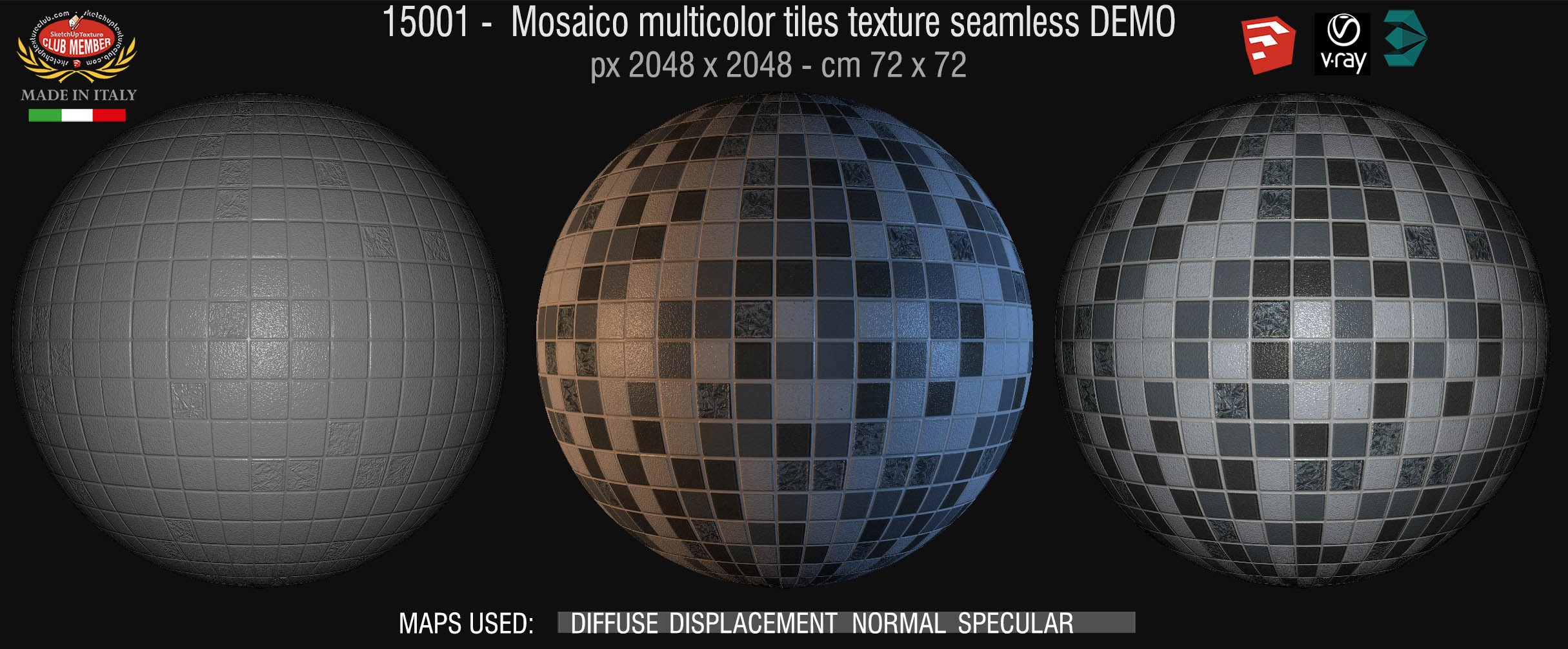 15001 Mosaico multicolor tiles texture seamless + maps DEMO