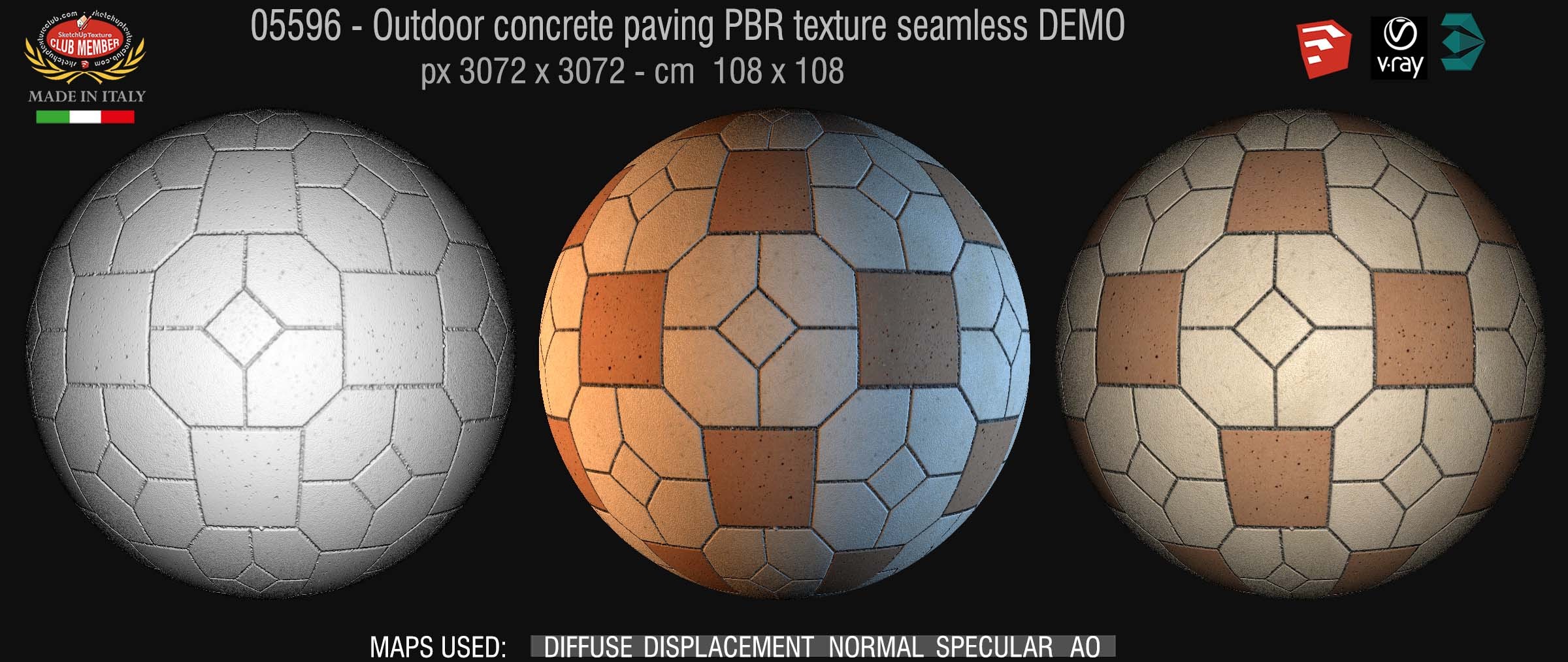 05596 Outdoor concrete paving PBR texture seamless DEMO