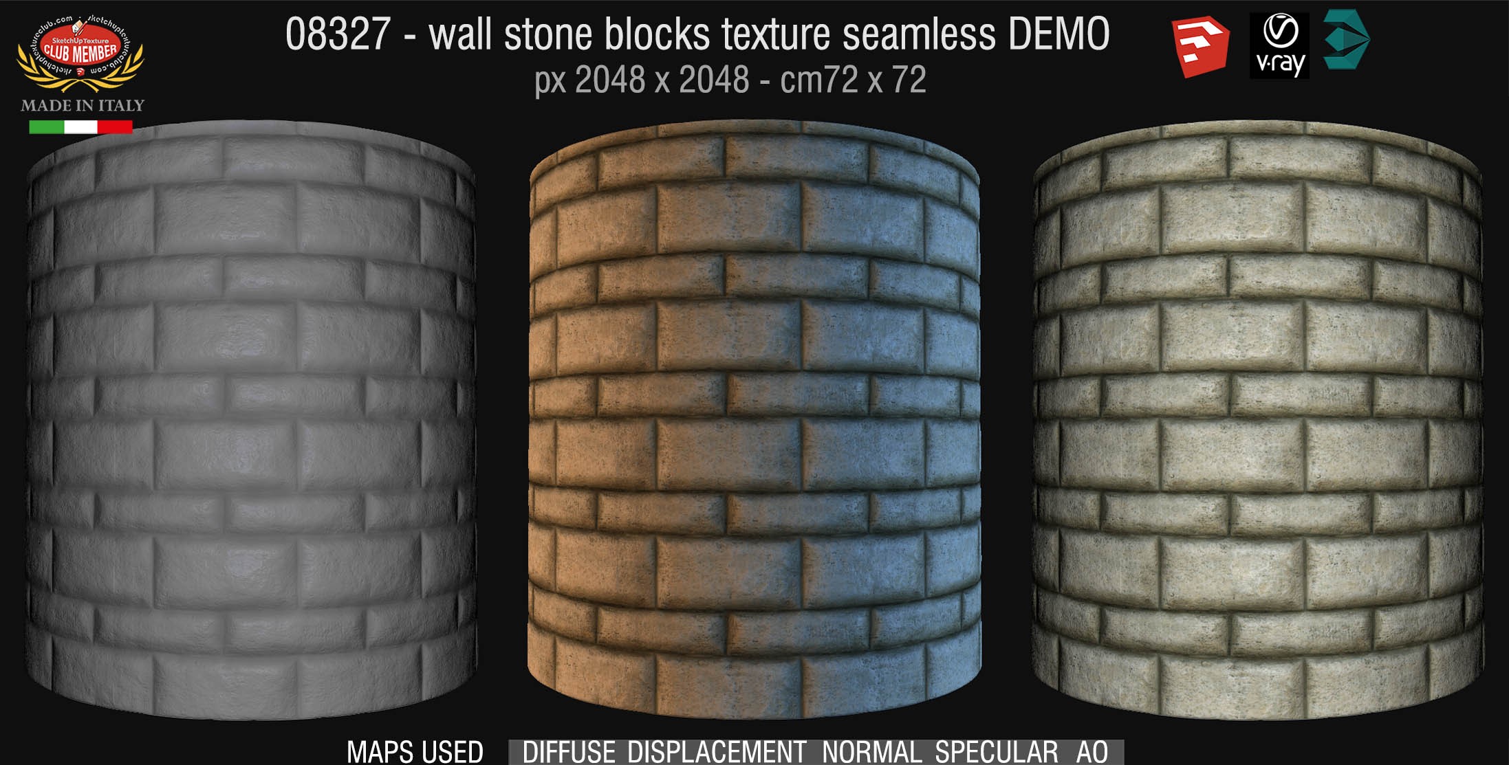 08327 HR Wall stone with regular blocks texture + maps DEMO