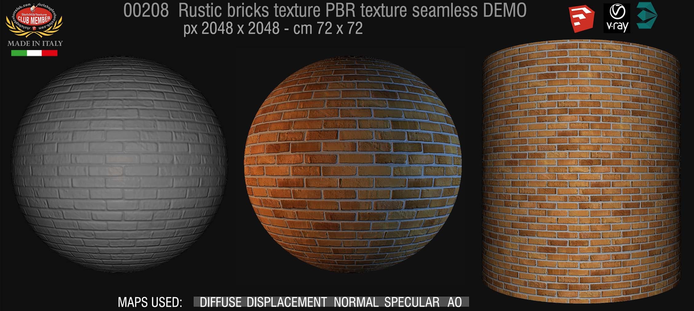 00208 rustic bricks PBR texture seamless DEMO