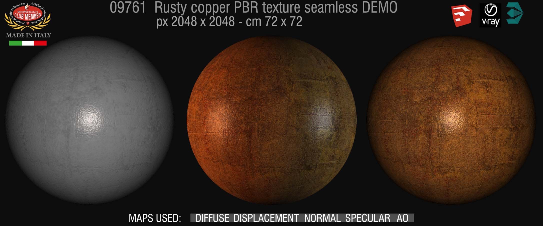 09761 Rusty copper metal PBR texture seamless DEMO