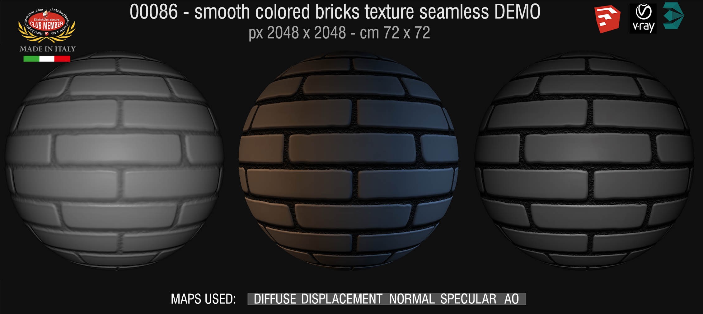 00086 smooth colored bricks texture seamless + maps DEMO