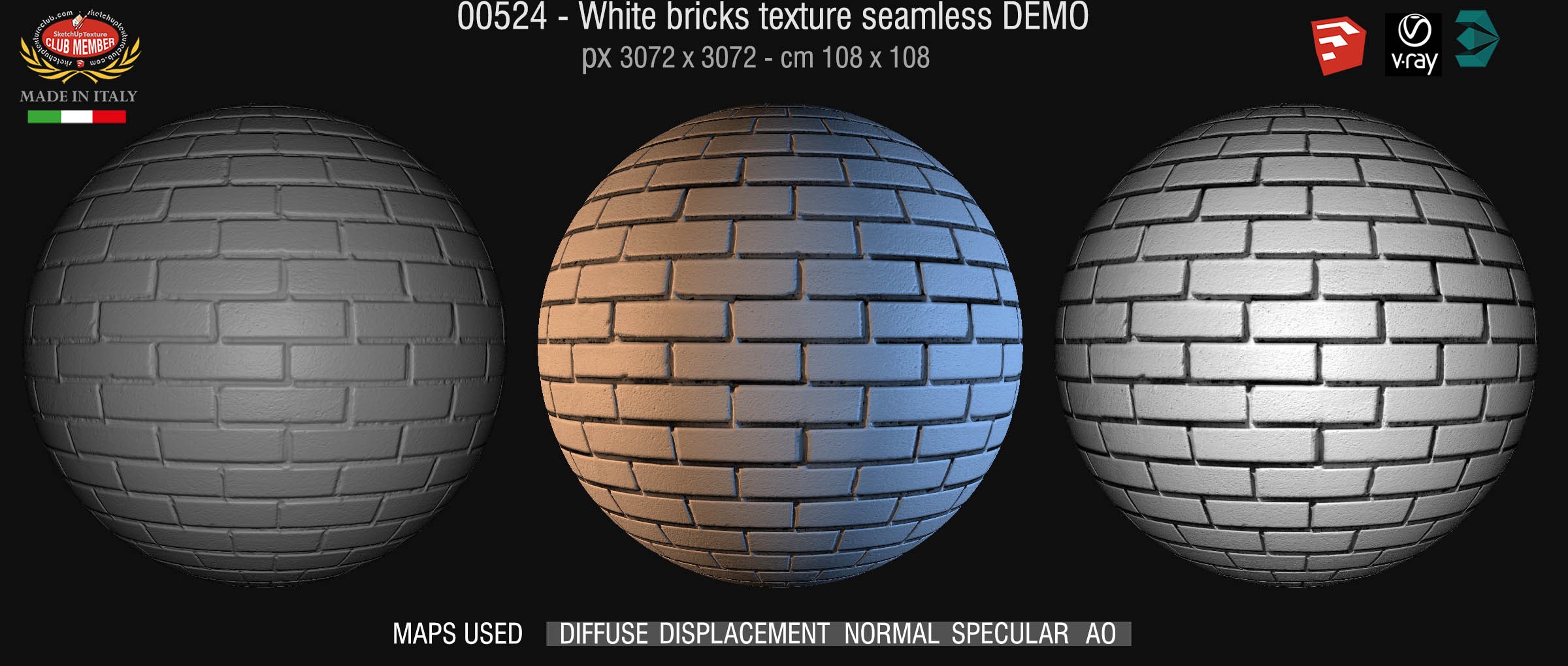 00524 White bricks texture seamless + maps DEMO