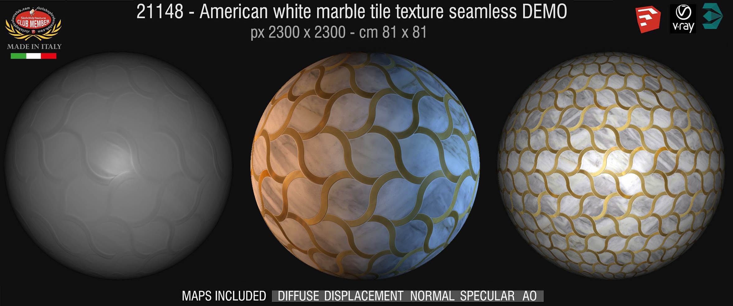 21148 American white marble wall tile seamless + maps DEMO