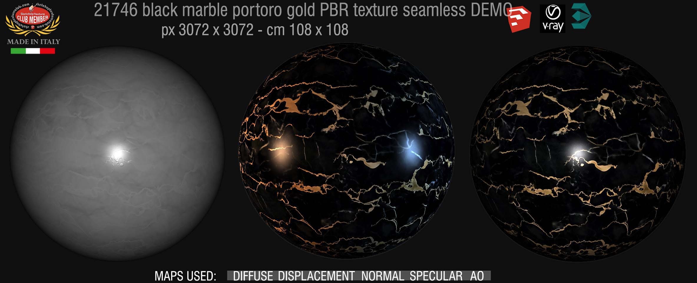 21746 Black marble portoro gold PBR texture seamless DEMO