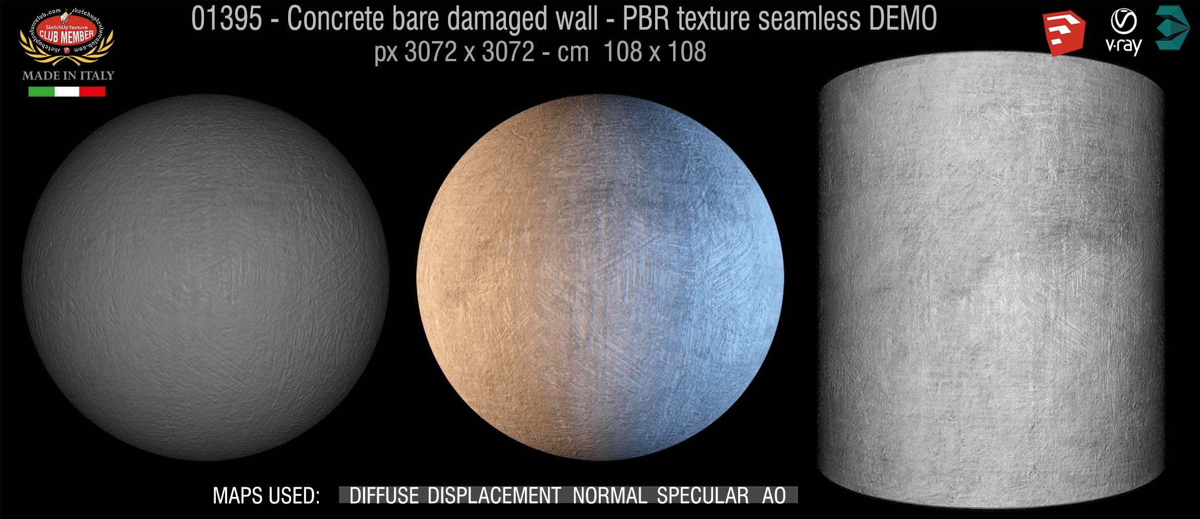 01395 Concrete bare damaged wall PBR texture seamless DEMO