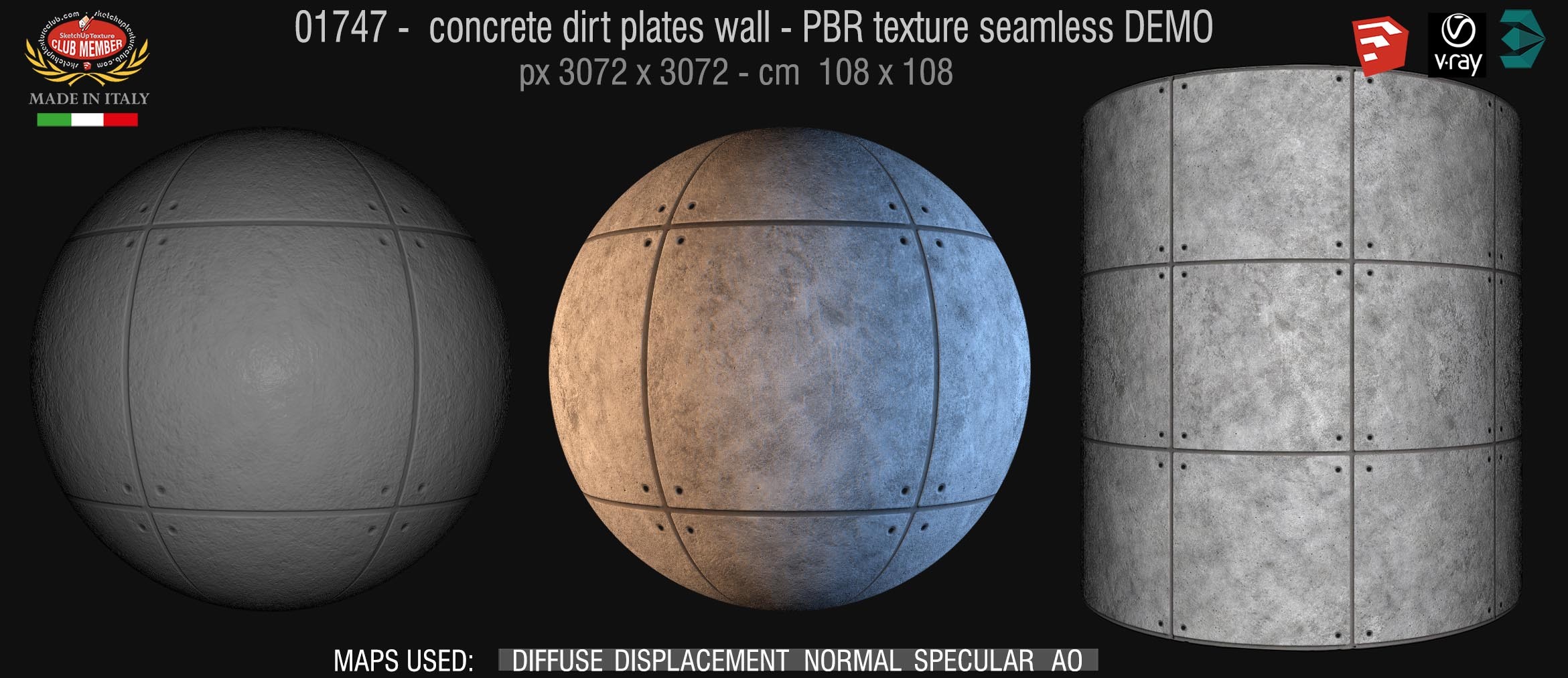 01747 concrete dirt plates wall PBR texture seamless DEMO