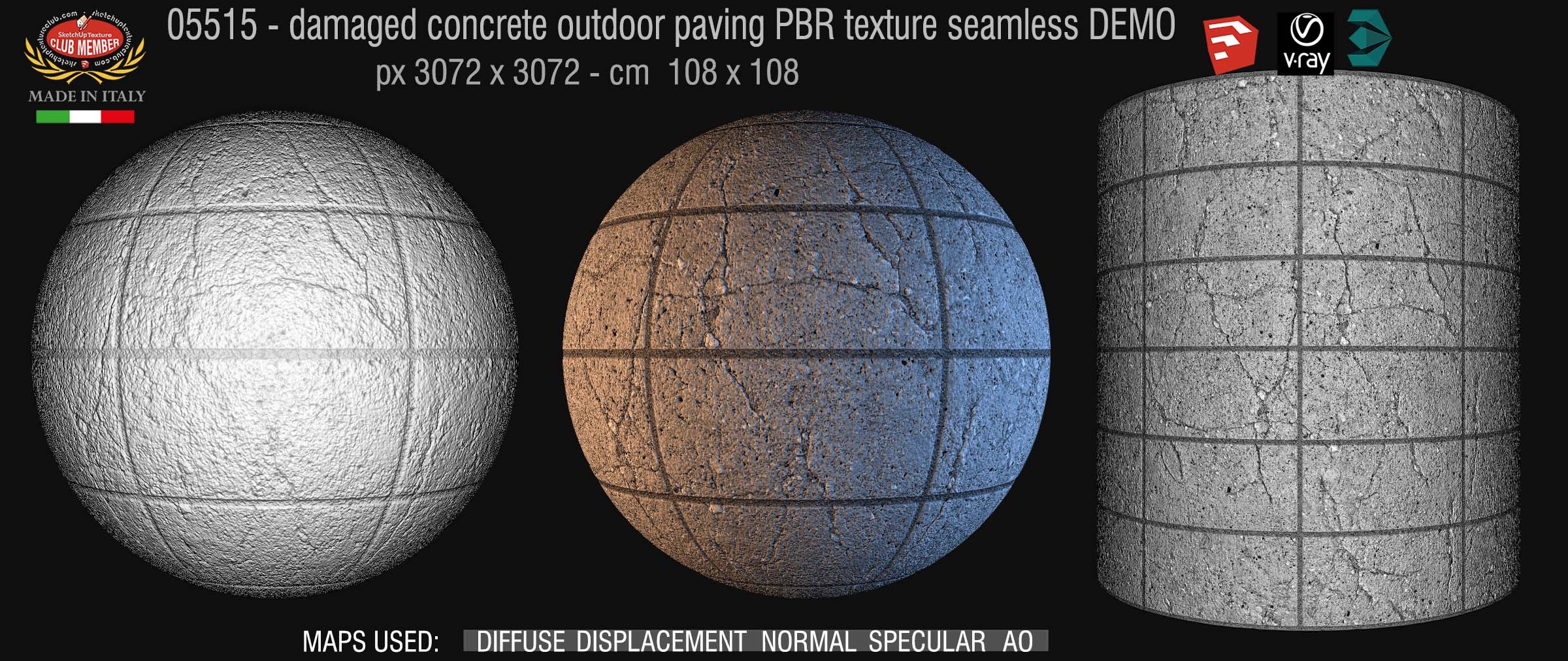 05515 Damaged concrete outdoor paving PBR texture seamless DEMO