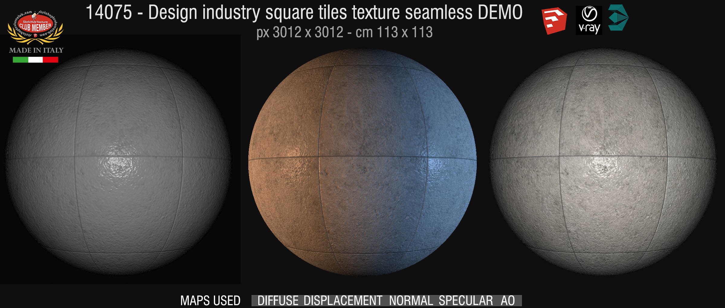 14075 Design industry square tile texture seamless + maps DEMO