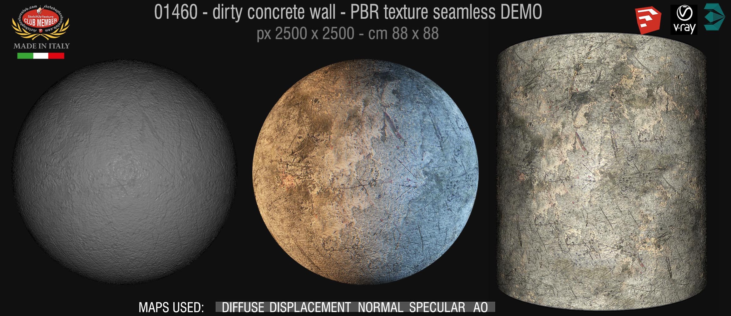 01460 Concrete bare dirty wall PBR texture seamless DEMO