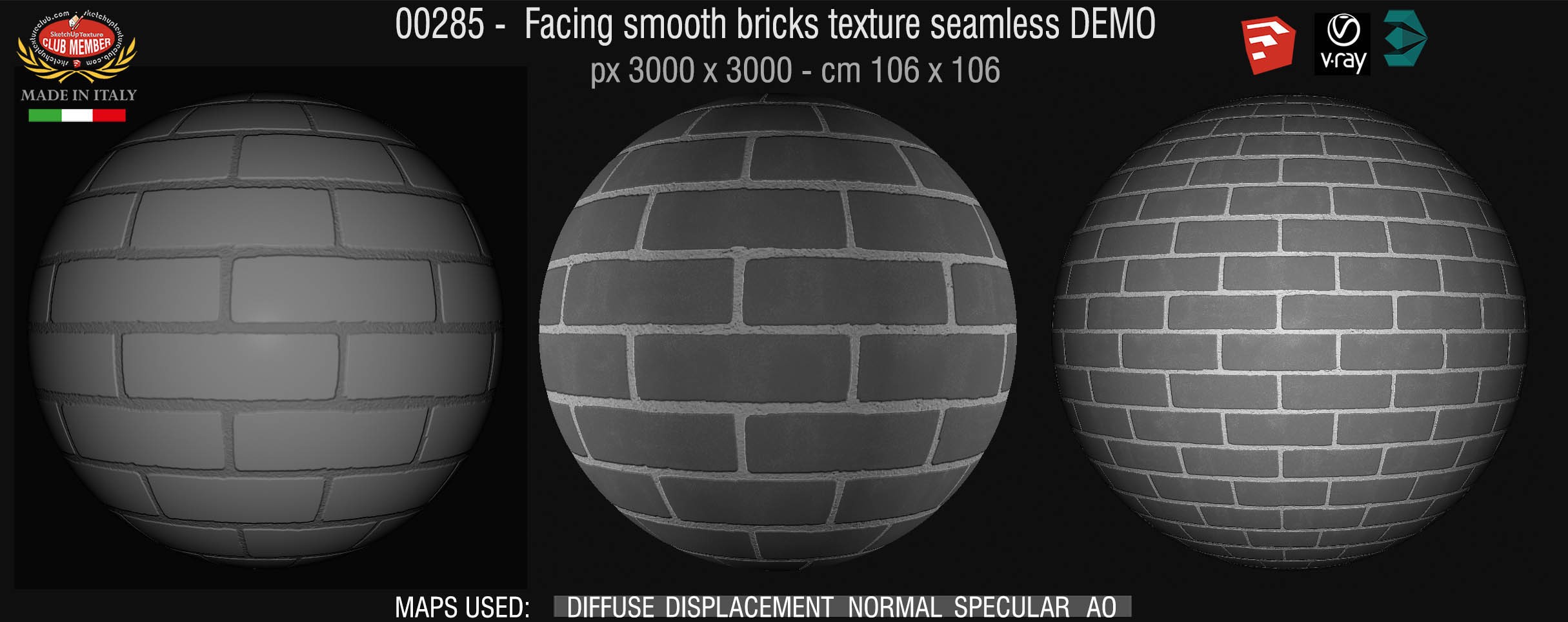 00285 Facing smooth bricks texture seamless + maps DEMO