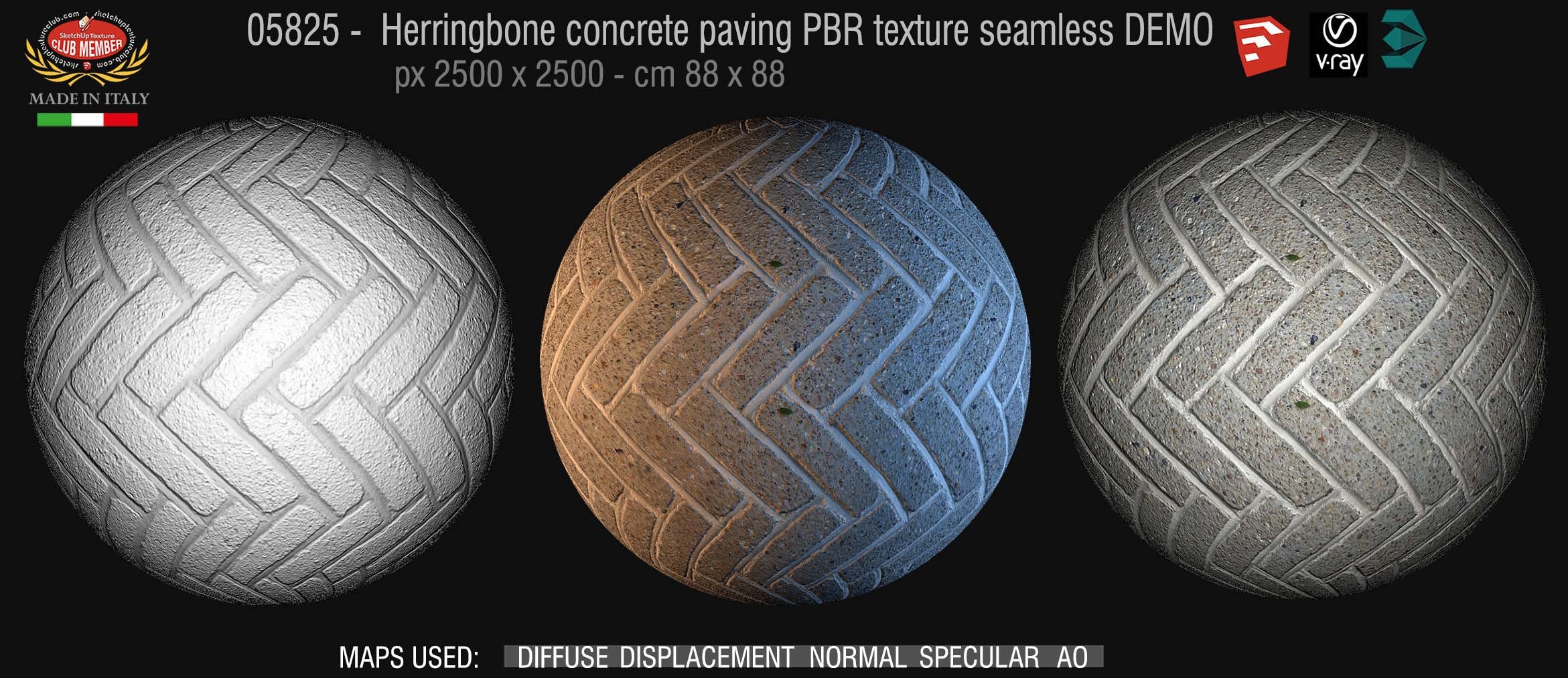 05825 Herringbone concrete paving PBR texture seamless DEMO