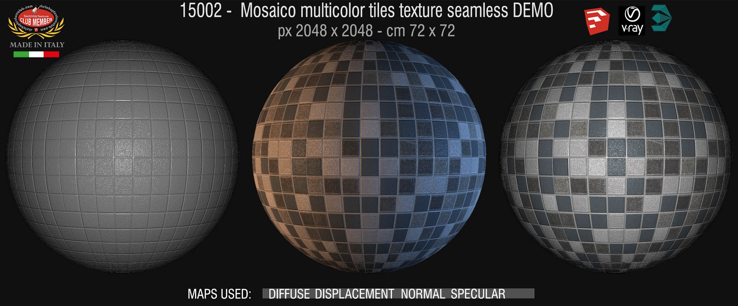 15002 Mosaico multicolor tiles texture seamless + maps DEMO