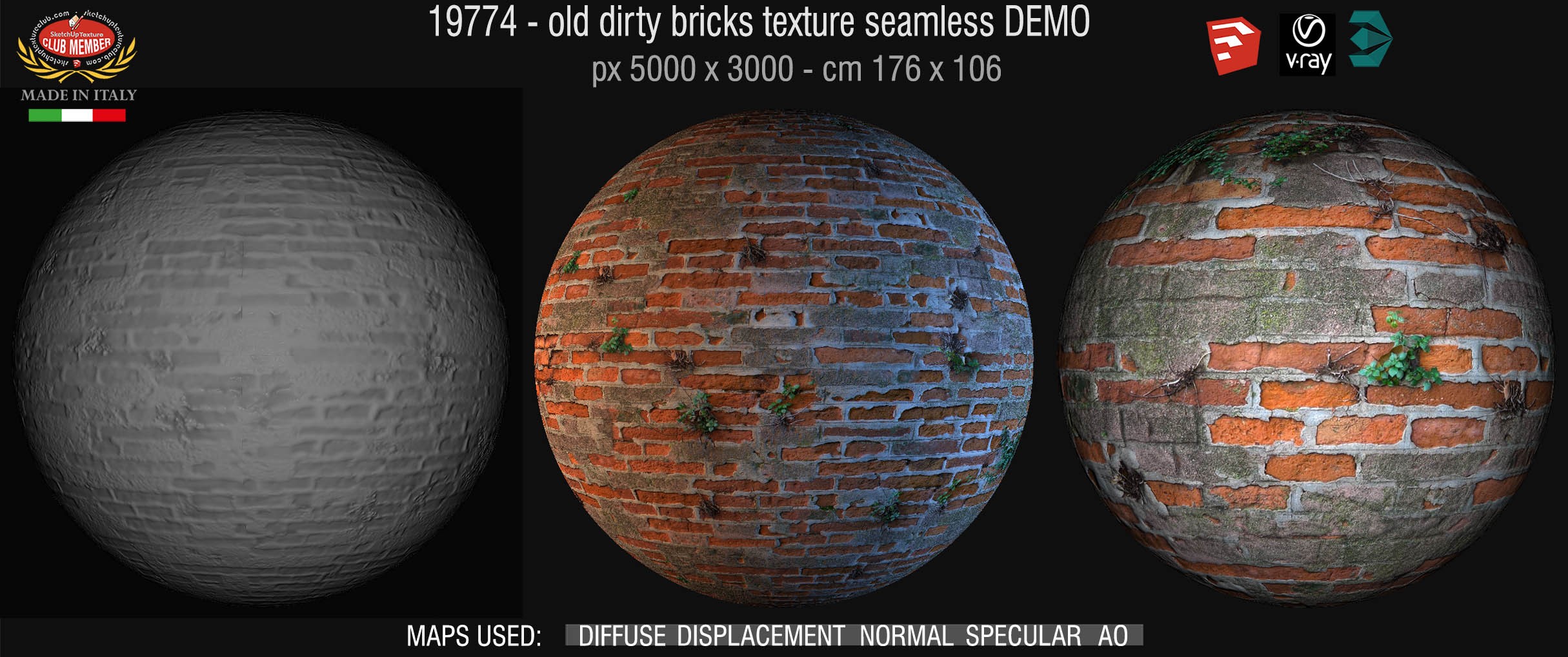 19774 Old dirty bricks texture seamless + maps DEMO