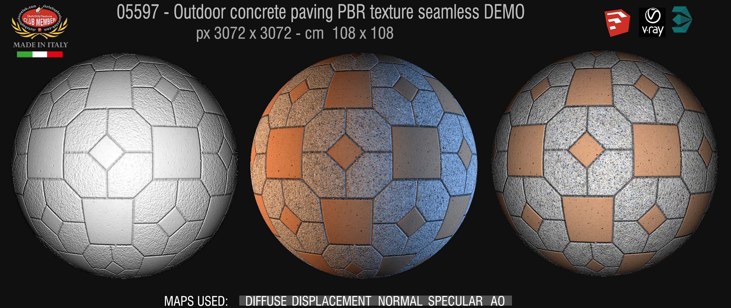 05597 Outdoor concrete paving PBR texture seamless DEMO