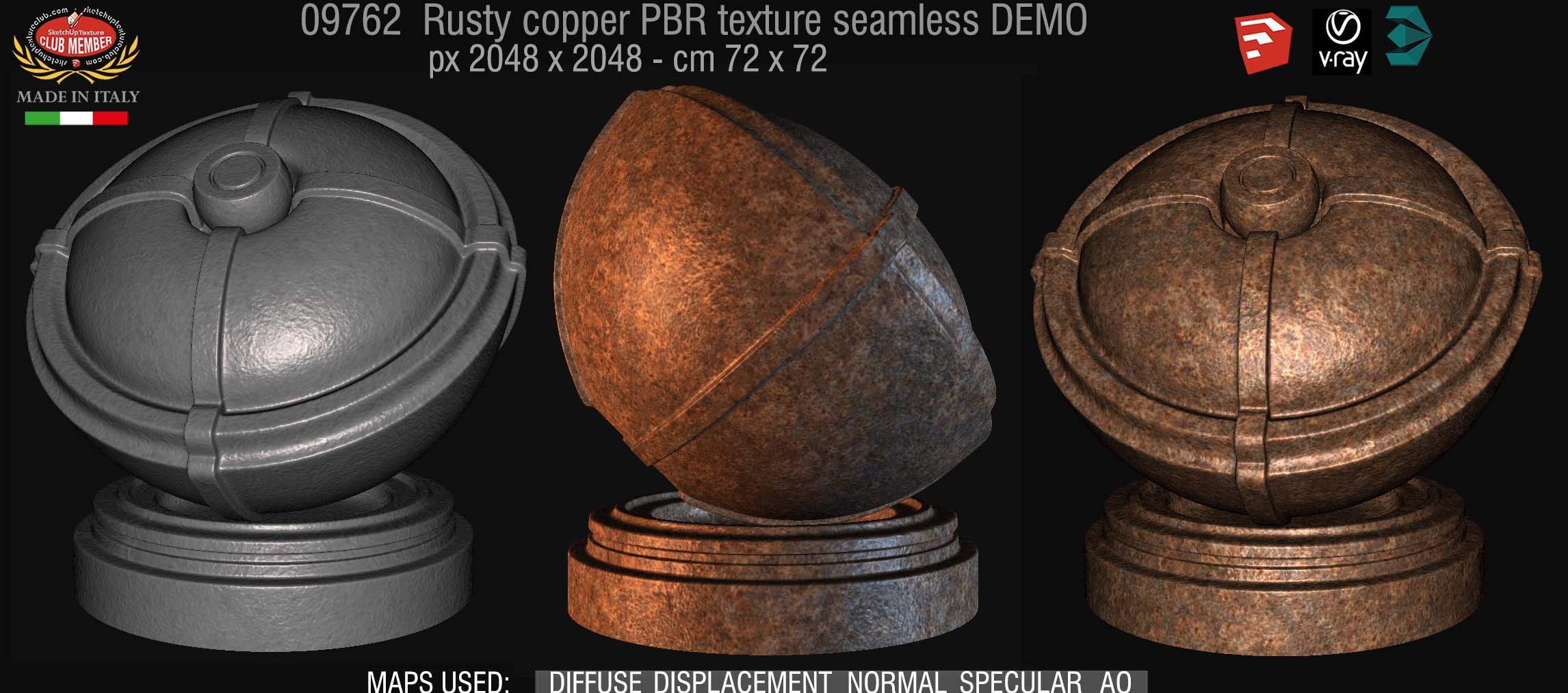 09762 Rusty copper metal PBR texture seamless DEMO