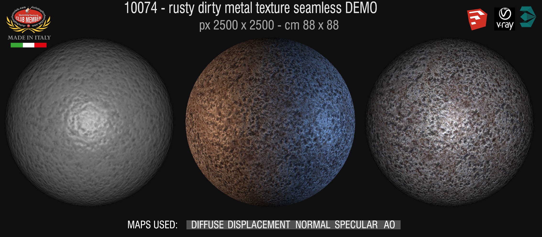 10074 HR Rusty dirty metal texture seamless + maps DEMO