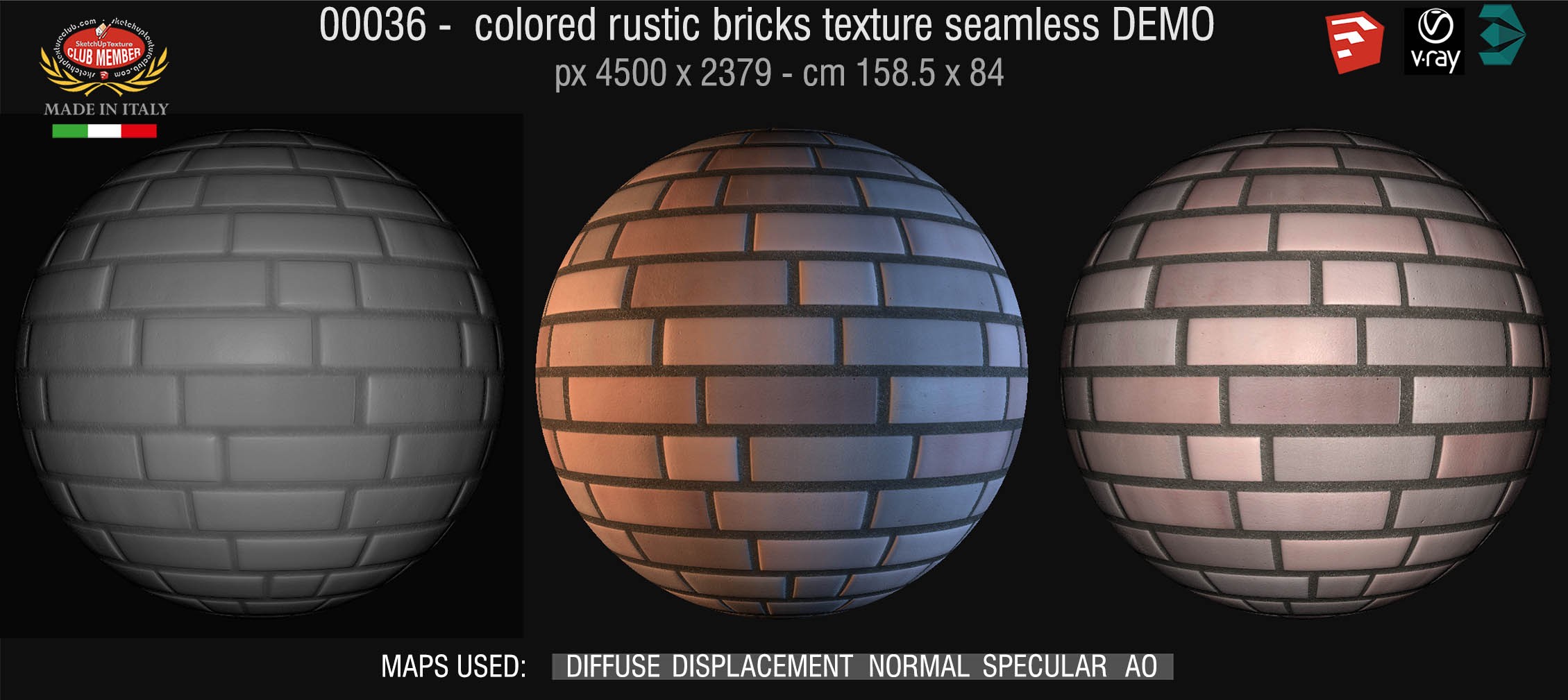 00036 colored rustic bricks texture seamless + maps DEMO