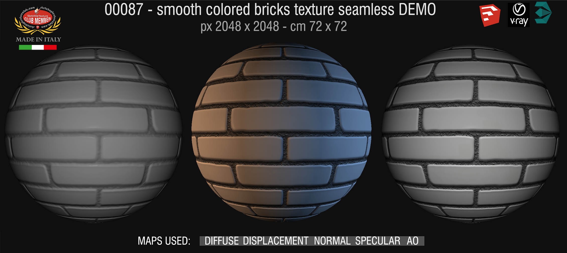 00087 smooth colored bricks texture seamless + maps DEMO