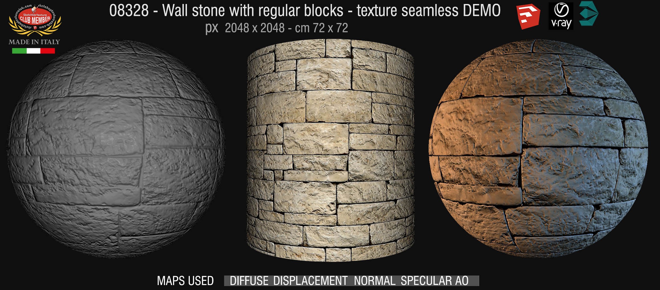 08328  Wall stone with regular blocks texture + maps DEMO