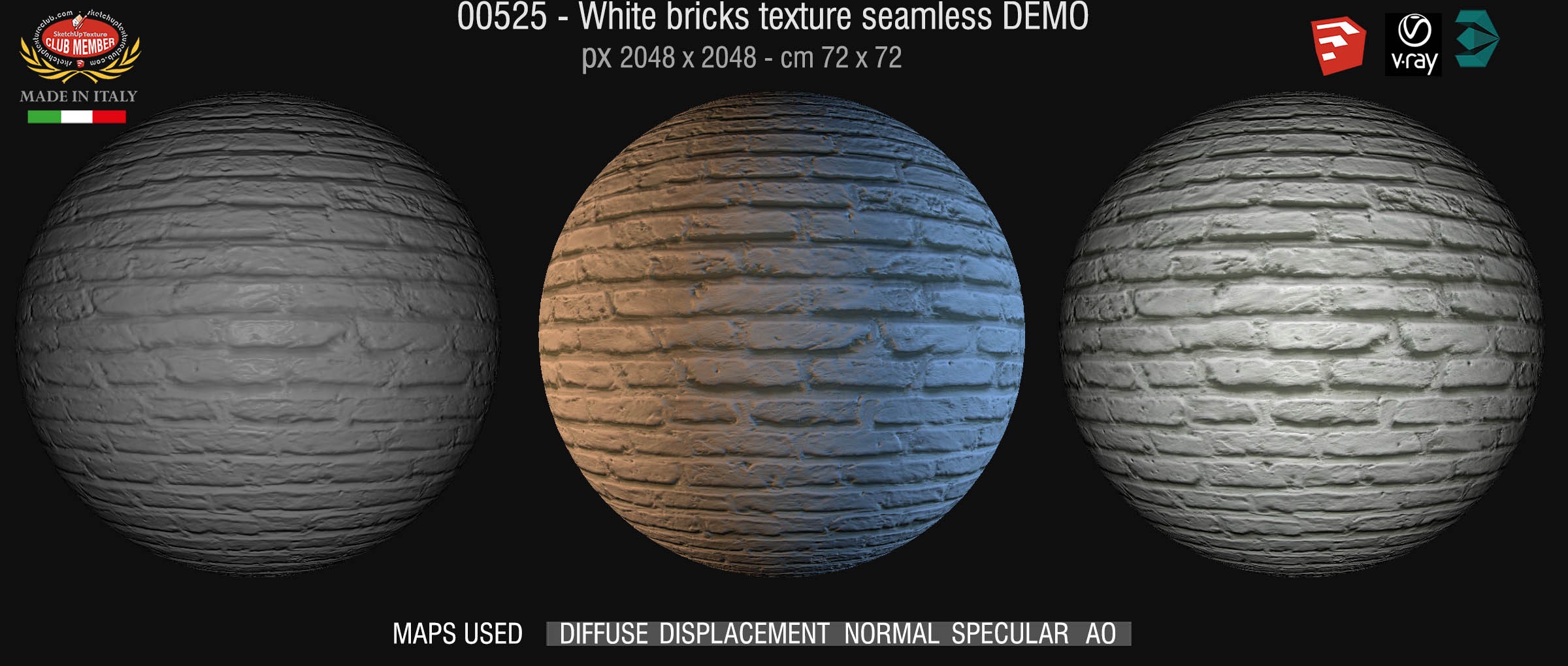 00525 White bricks texture seamless + maps DEMO