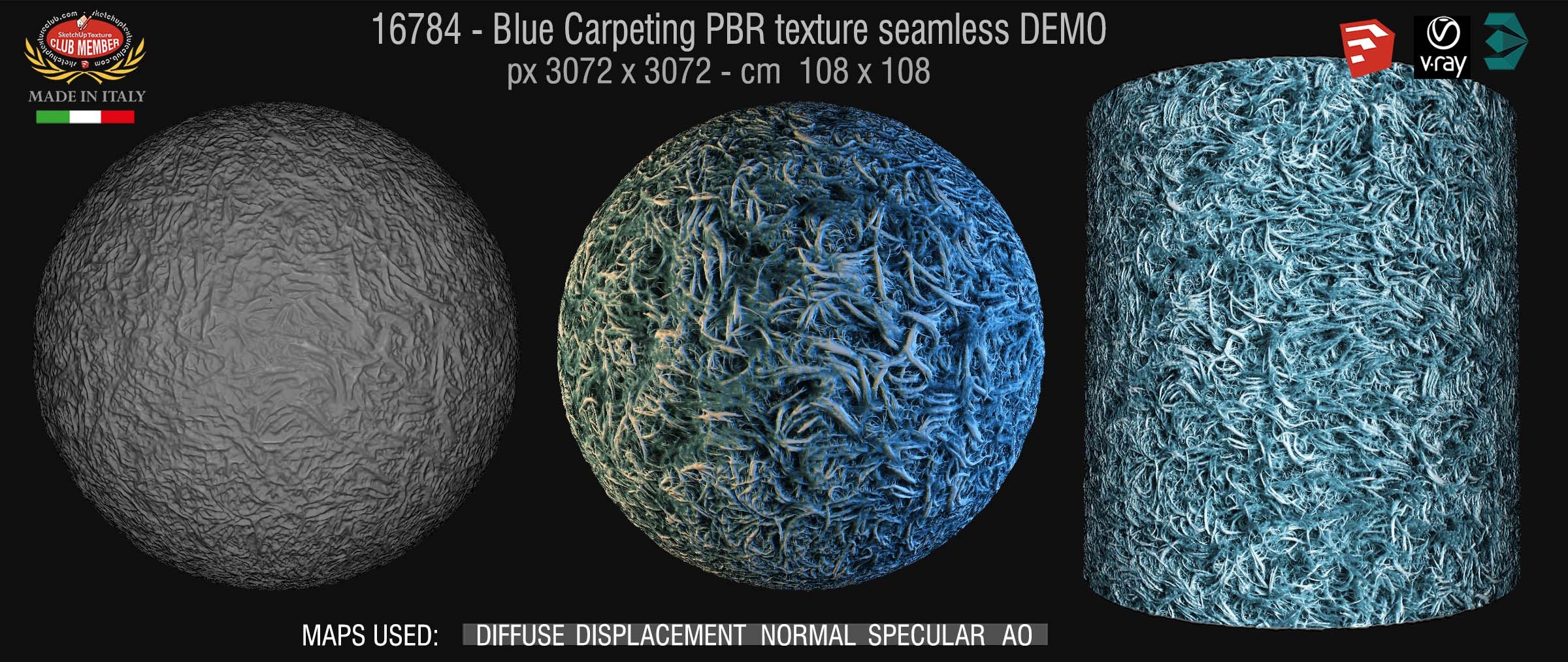 16784 Blue carpeting PBR texture seamless DEMO