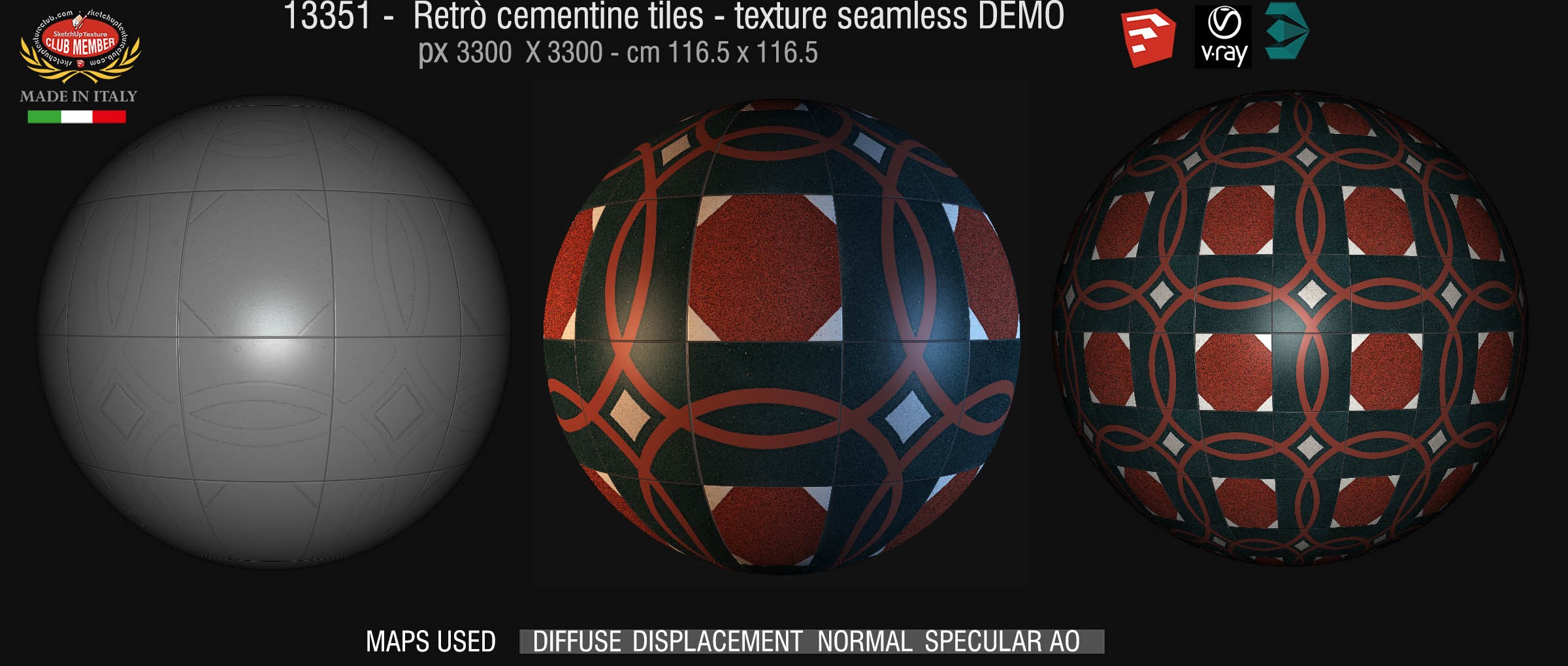 13351 retrò cementine tiles - texture seamless + maps DEMO