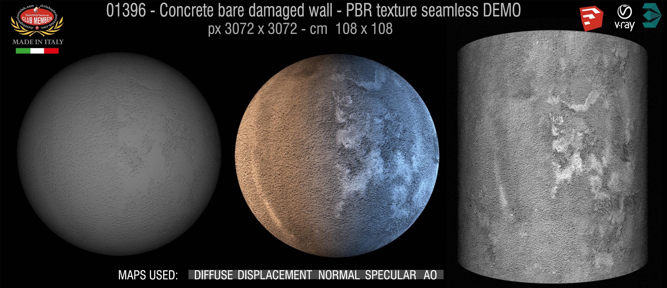 01396 Concrete bare damaged wall PBR texture seamless DEMO