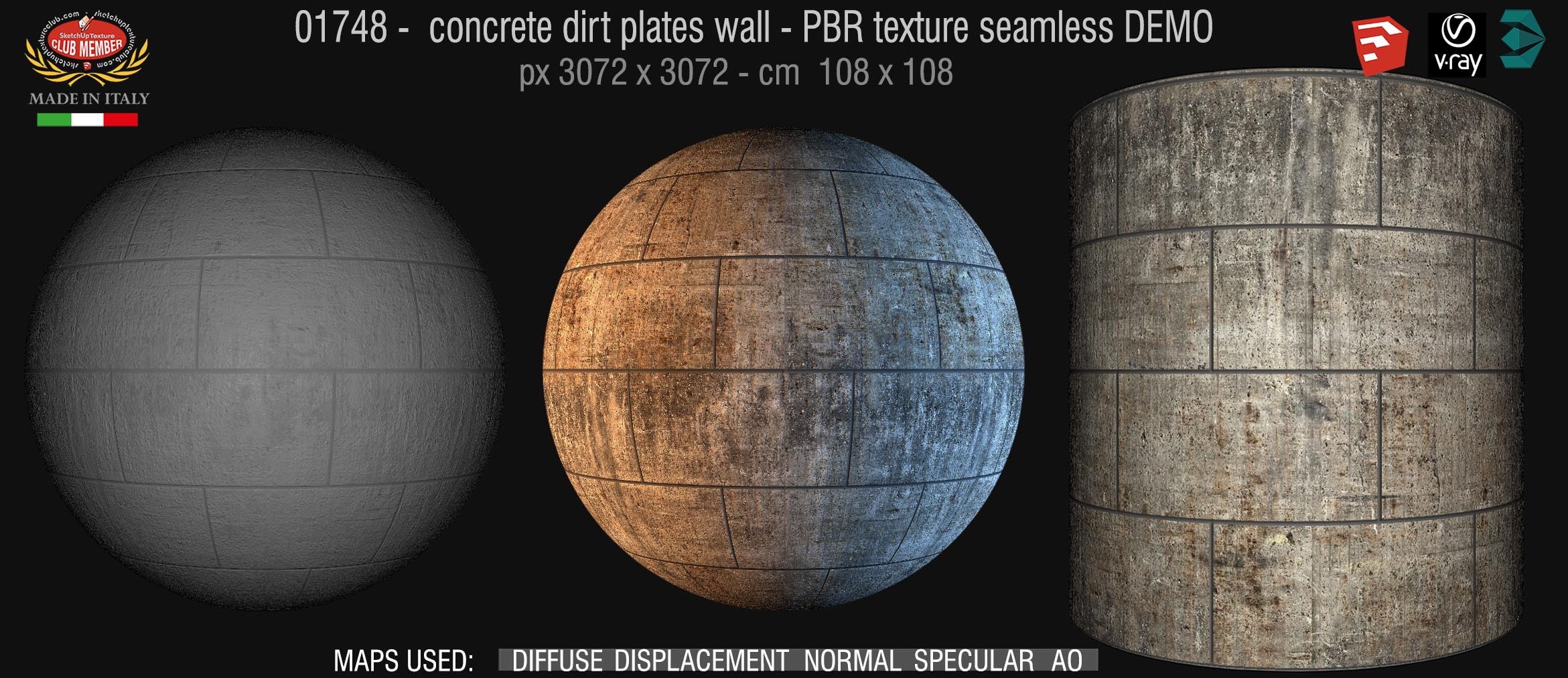 01748 concrete dirt plates wall PBR texture seamless DEMO