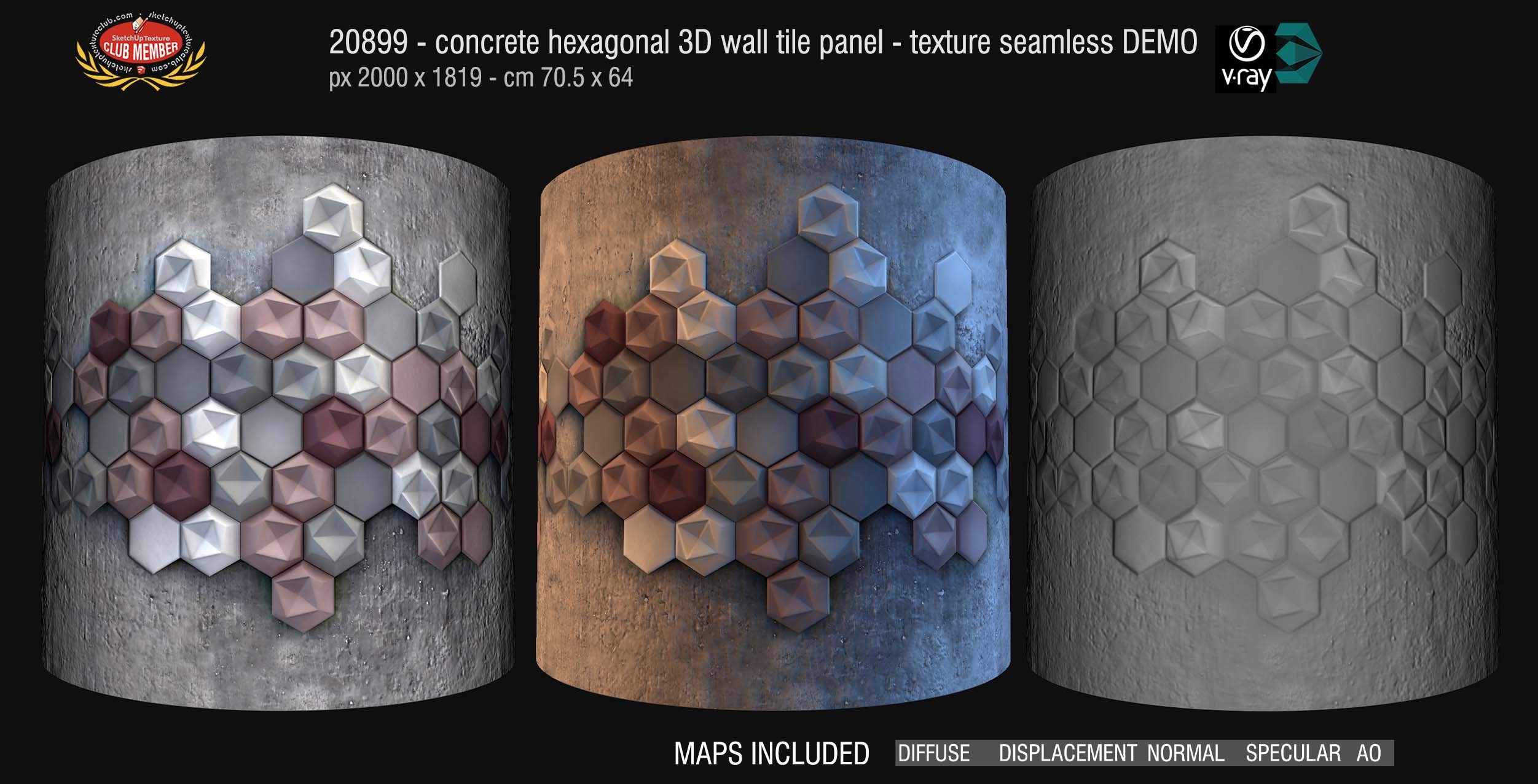 CLICK TO ENLARGE - 20899  Concrete hexagonal wall tile panel texture DEMO