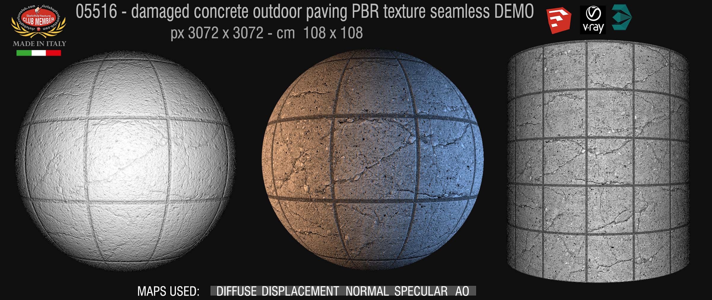 05516 Damaged concrete outdoor paving PBR texture seamless DEMO