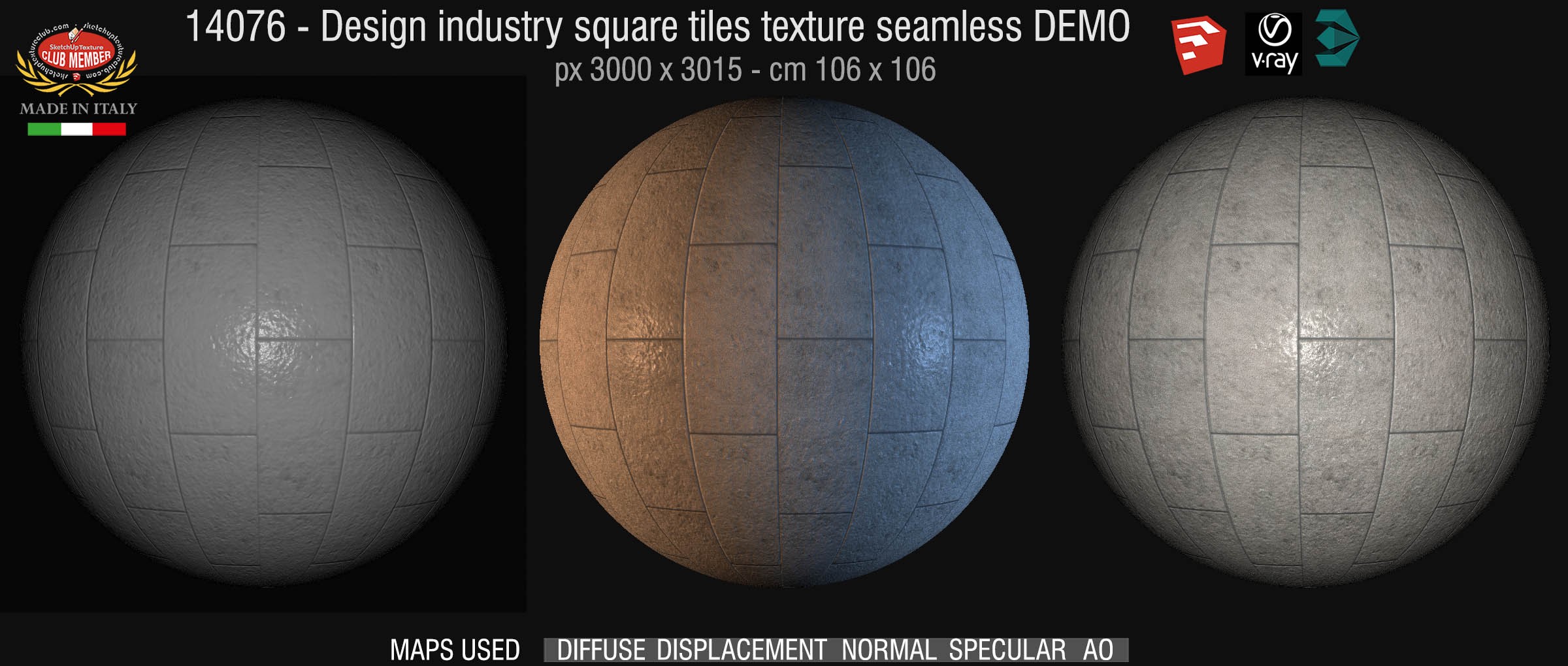 14076 Design industry square tile texture seamless + maps DEMO